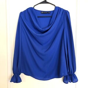 New York & Company Blue Bishop Sleeve Blouse SIZE XS